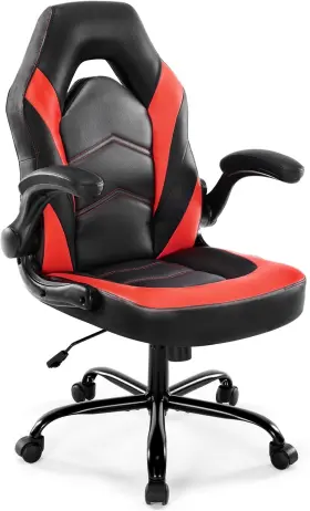Yssoa 198401038385 Red Gaming Chair Swivel And Flip-up Arms Perfect For Home Office/racing Style