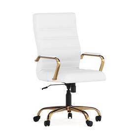 Zmr Furniture Go-2286m-wh-gld-gg Whitney Mid-back White Leathersoft Executive Swivel Office Chair With Gold Fr