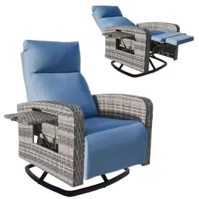 Zzw 313107860843 Rattan Swivel Recliner Chair With Ottoman For Patio Balcony Living Room Accent
