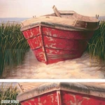 40W"X30H" Red Boat By Karl Soderlund - Seascape Parked Beach Choices Of Canvas New. Price: $389.00.
