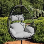Black Resin Wicker Hanging Egg Chair With Cushions - Gray By Sunnydaze New. Price: $345.00.