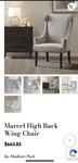 Madison Park Marcel High Back Wing Accent Chair Used. Price: $250.00.