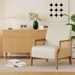 Beige Mid Century Accent Chair With Rattan Armrest For Living & Bedroom New. Price: $166.99.