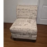 Signature Tan Linen Blend Script Print Upholstered Armless Slipper Chair Used. Price: $100.00.