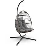Serenelife Foldable Egg Chair With Stand Hanging Rattan Wicker Swing- Grey New. Price: $304.99.