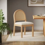 Nathan James Rattan Curved Dining Chair Natural Boucle: Upholstered Cotton, New. Price: $158.99.