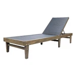 Benjara Liam Outdoor Chaise Lounger- 78" Mesh Seat- Dark Gray Acacia Wood Frame New. Price: $402.78.