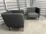 Pair Ikea Eker Armchairs - Dark Grey Skiftebo Fabric Lounge Office Used. Price: $49.99.