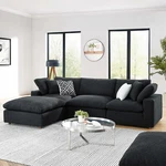 COMMIX4-PIECE Down Filled Overstuffed Boucle Fabric Sectional Sofa In Black New. Price: $1700.00.