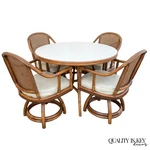 Vintage Hollywood Regency Bentwood Rattan Bamboo Swivel Chair Dining Set - 5 Pcs Used. Price: $1600.00.
