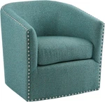 Teal Swivel Barrel Accent Chair With Thick Cushion & Nailhead Trim, 28" Wide New. Price: $547.99.