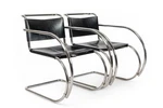 Bauhaus Mr 20 Black Leather Arm Chairs By Mies Van Der Rohe For Knoll, 1979 Used. Price: $3060.00.