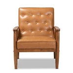 Baxton Studio Tan Faux Leather Upholstered And Walnut Finished Wood Lounge Chair New. Price: $263.99.