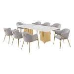Best Quality Furniture 9 Piece White Marble Dining Set With Stainless Steel Base New. Price: $3923.05.