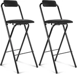 Thyle 2-PC Folding Bar Stool With Backrest. Black Counter Height Portable Chairs Open. Price: $100.00.