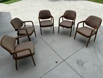 1980 Five Don Petitt For Knoll 1105 Bentwood Armchairs In Oak With Tan Fabric Used. Price: $500.00.