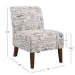 Linon Lily Upholstered Armless Accent Chair Cream/black Script Printed Fabric New. Price: $152.92.