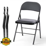 Healsmart 2PK Black Folding Chairs Leather Padded Seat Stackable New. Price: $71.48.