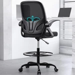 Ergonomic Tall Drafting Chair With Footrest, Lumbar Support & Flip-up Arms Bla New. Price: $216.99.