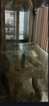 Traditional Dining Set: Wood Table, Upholstered Chairs, China Cabinet Used. Price: $1500.00.