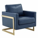 Leisuremod Lincoln Leather Accent Arm Chair With Gold Frame Navy Blue New. Price: $687.33.
