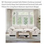 90" Oversized Loveseat Sofa Modern Corduroy Couch Comfy Deep Up... New. Price: $267.74.
