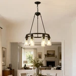 24" Black Pendant 6 Light Farmhouse Wagon Wheel Chandelier Living Dining Fixture New. Price: $167.99.