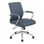 Mid Back Manager's Chair With Dillon Blue Fabric And Chrome Base New. Price: $300.99.
