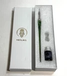 Merlin Blown Glass Dip Pen, Black Ink & Rest Original Box Used. Price: $18.00.