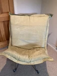 Howard Elliott Willow Microsuede Puff Scroll Chair In Titanium Frame Used. Price: $300.00.