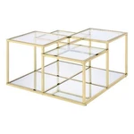 Benjara Coffee Table With Glass Top And Tubular Frame- Gold New. Price: $438.99.