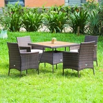 Costway 5PCS Patio Rattan Dining Furniture Set Arm Chair Wooden Table - See New. Price: $313.75.