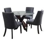 Linon Hale 5 Pce Dining Set Gray Fabric Chairs Round Glass Top Espresso Wood New. Price: $1825.09.