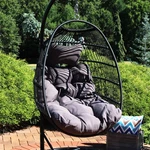 Black Polyethylene Wicker Hanging Egg Chair With Cushions - Gray By Sunnydaze. Price: $349.00.