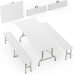 Bonnlo White Folding Picnic Table Set With 2 Benches, 6 Feet Camping Chair New. Price: $143.99.