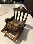 Rustic Wooden Rocking Chair Holder W/ 4 Coasters Antique, Collectible Used. Price: $70.00.