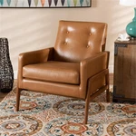 Baxton Studio Faux Leather Upholstered And Walnut Finished Wood Lounge Chair New. Price: $347.99.