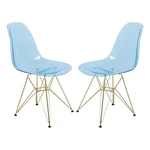Leisuremod Cresco Molded Side Chair With Gold Base Set Of 2 In Transparent Blue New. Price: $149.84.