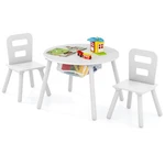 Costway Kids Wooden Round Table & 2 Chair Set W/ Center Mesh Storage White New. Price: $65.99.