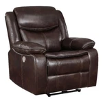Benjara Susan Power Recliner- Dark Brown Faux Leather- Usb Port- Pillow Top Arms New. Price: $805.50.