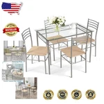 Giantex 5 Piece Dining Set Transparent Glass Top, 4 Comfy Chairs Modern New. Price: $279.98.