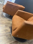Natuzzi Mid Century Italia Chrome Base Swivel Lounge Chairs Rare Set Of 2 Used. Price: $1250.00.