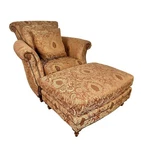 Henredon Scroll Back Upholstered Lounge Chair & Ottoman W/ Nailheads Used. Price: $1295.00.