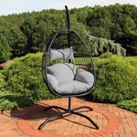 Resin Wicker Hanging Egg Chair With Steel Stand/cushions - Gray By Sunnydaze New. Price: $259.47.
