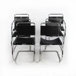1980S Set Of Six Mies Van Der Rohe For Knoll MR10 / MR20 Leather Dining Chairs Used. Price: $9500.00.