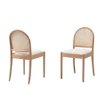 Set Of 2 Chenille Dining Chairs Rattan Back Beechwood Legs Modern New. Price: $219.00.