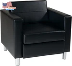 Pacific Armchair With Padded Box Spring Seats And Silver Finish Legs Black Vinyl New. Price: $471.12.