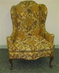 Ethan Allen Queen Anne Georgian Court Legs Sussex Upholstered Wing Back Chair Used. Price: $235.00.