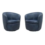 Pemberly Row Set Of 2 Vintage Navy All Italian Leather Swivel Club Chair New. Price: $979.02.