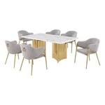 Best Quality Furniture 7 Piece White Marble Dining Set With Stainless Steel Base New. Price: $2922.16.